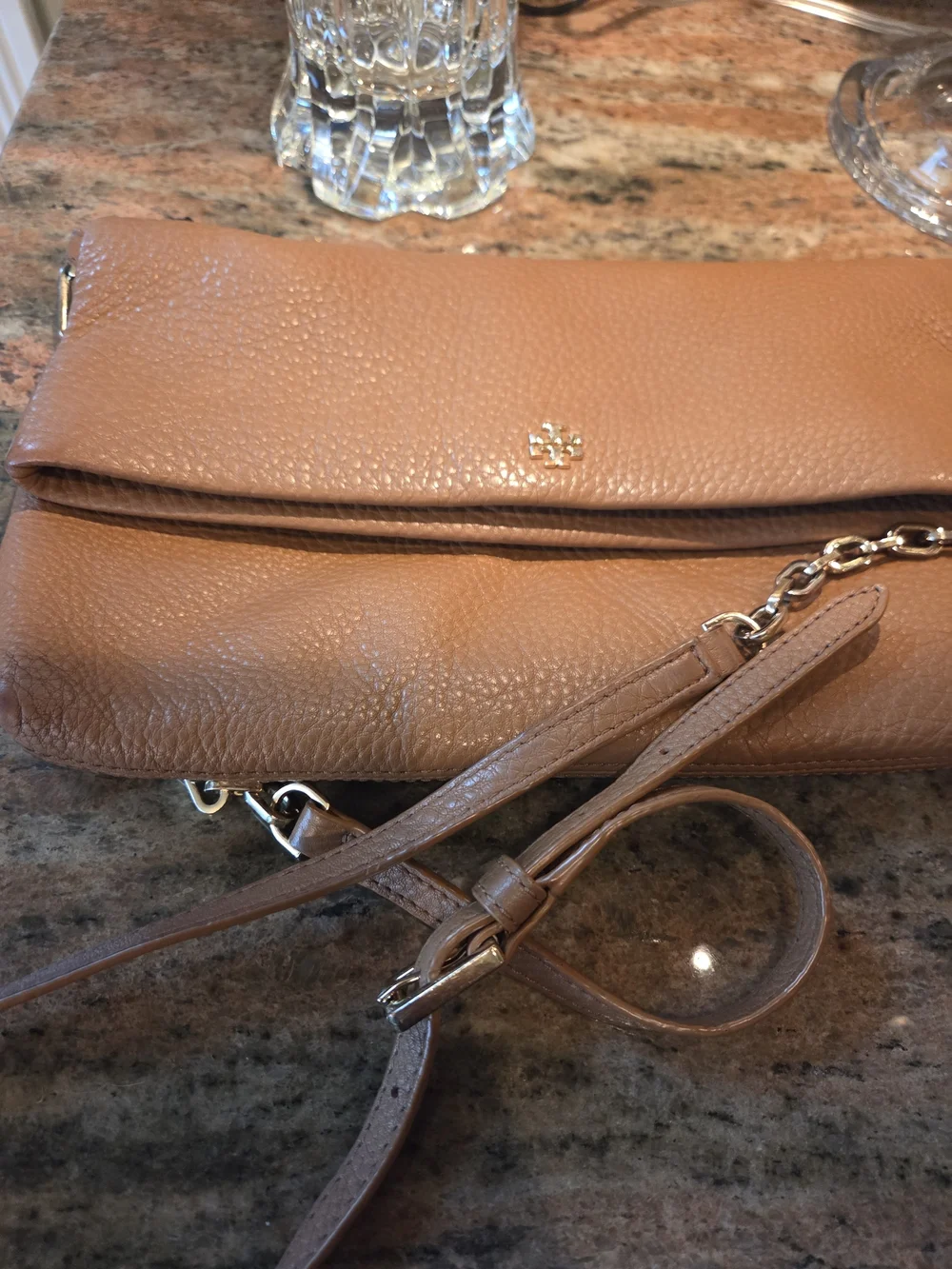 Tory Burch Caramel Leather Crossbody Bag with Matching Wallet